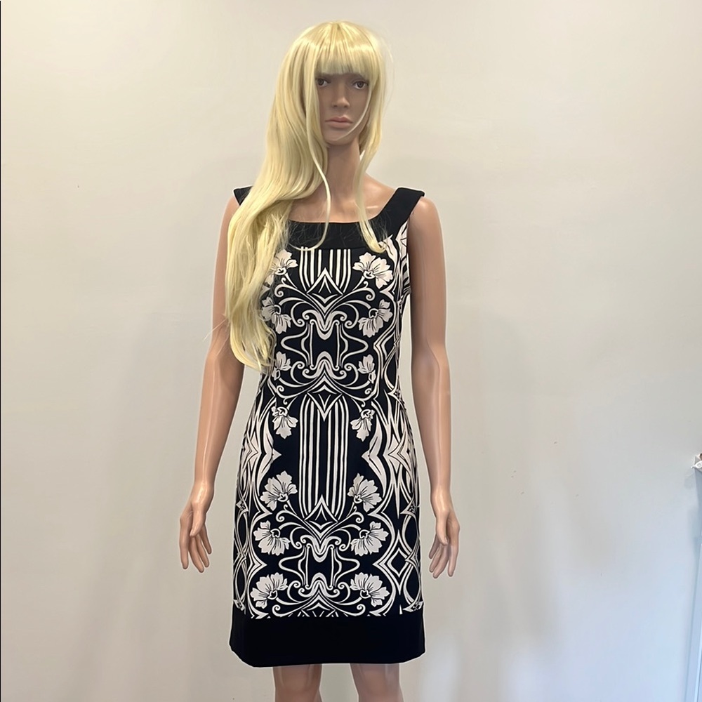 Connected Apparel Black and White Sheath Mini Dress Sleeveless